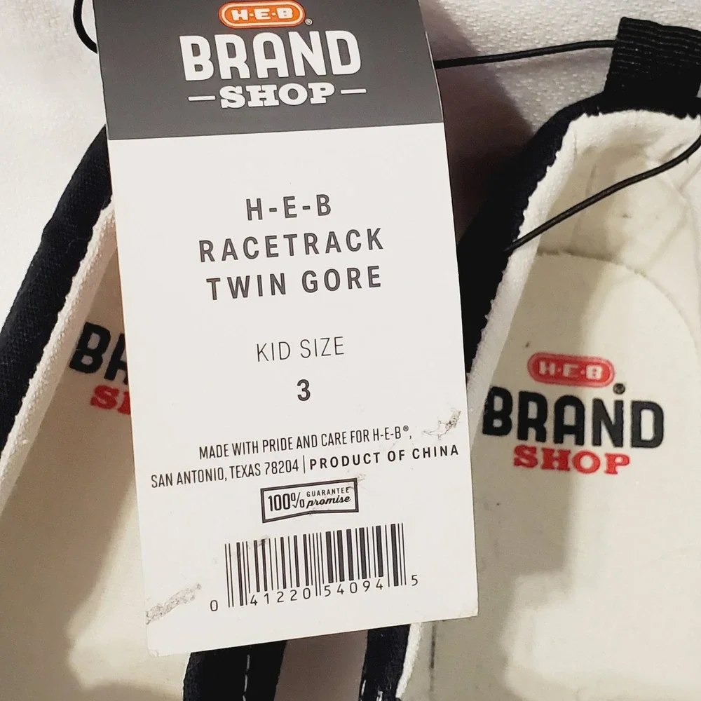 HEB Brand Shop Racetrack Twin Gore Kids Slip On Sneakers Black Red Logo Size 3